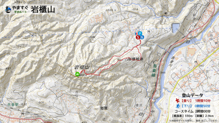 岩櫃山の平沢ルートマップ