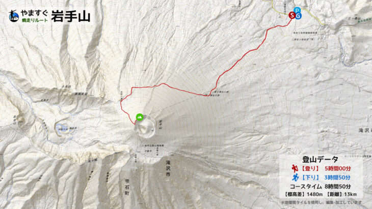 岩手山の焼走りルートの登山マップ