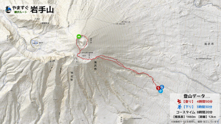 岩手山の柳沢ルートの登山マップ