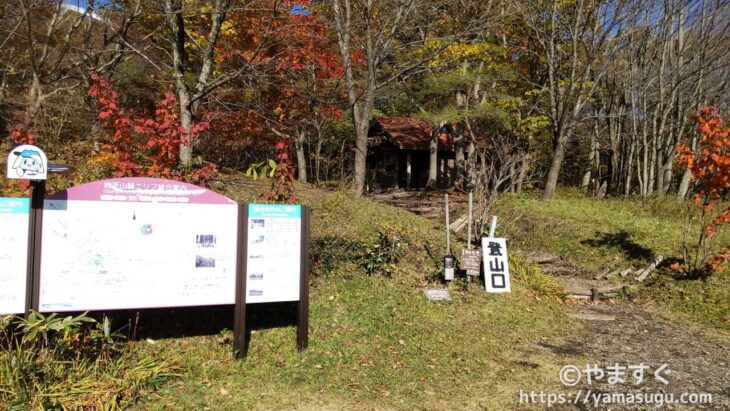 岩手山の馬返し駐車場前の登山口