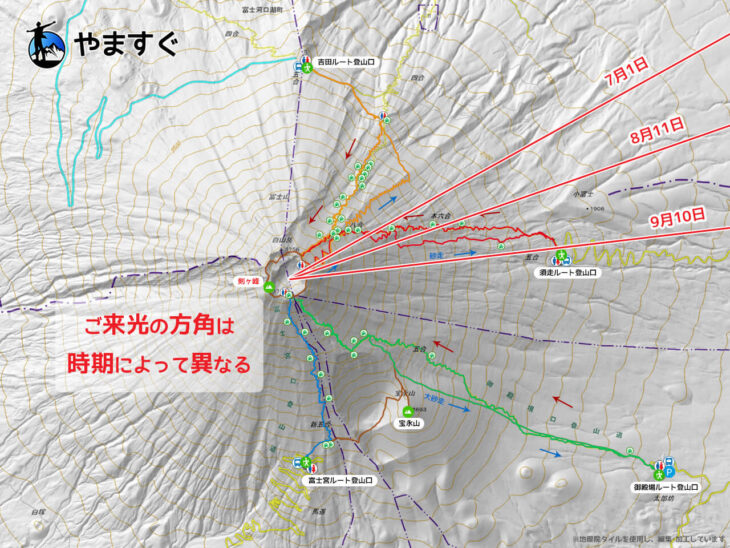 富士山のご来光の方角