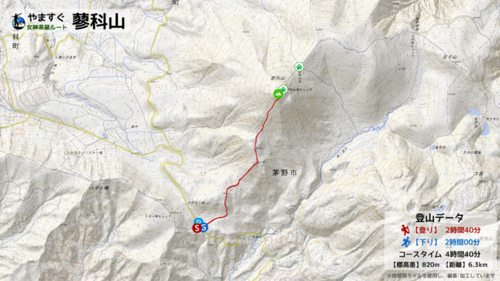 蓼科山の女神茶屋ルートの登山マップ